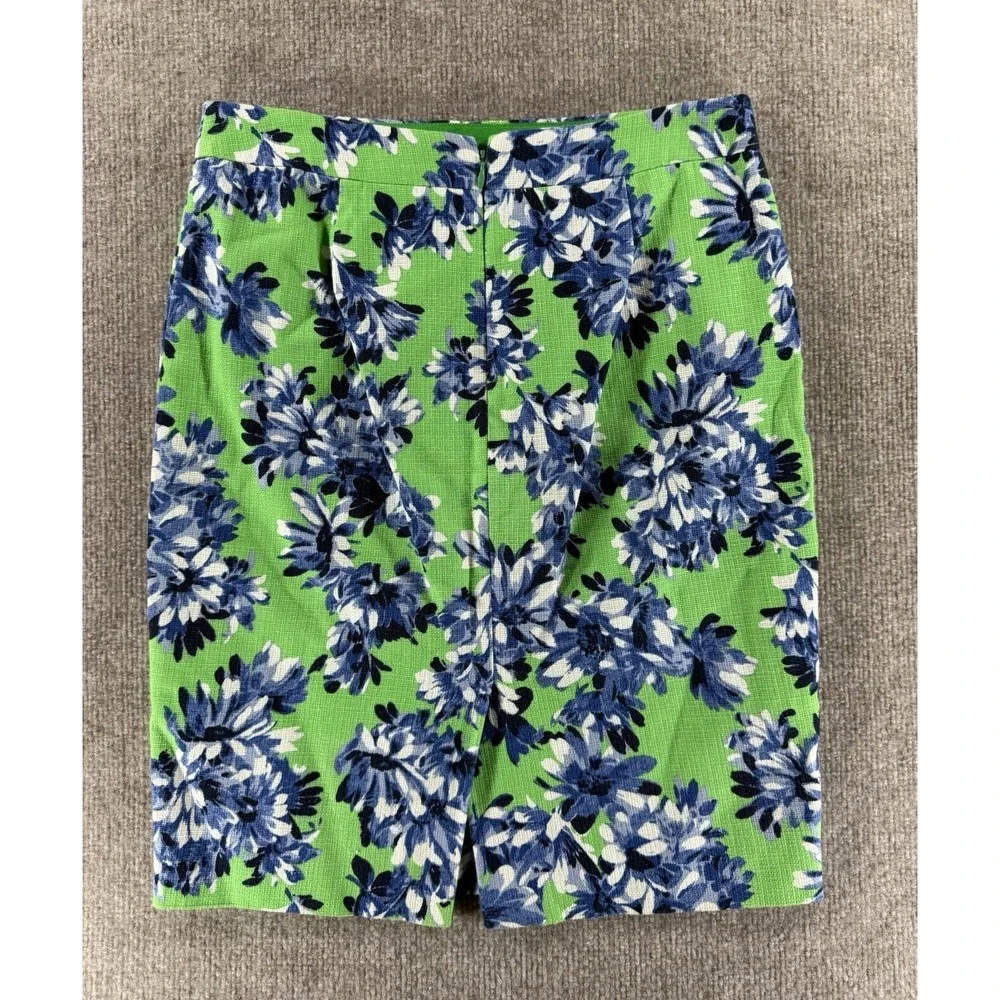 J.Crew The Pencil Skirt Womens Size 0 Green Blue Floral‎ Cotton Pencil Skirt